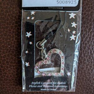Cute Brand New "Best Wish for You" Pink Crystal Heart Cell Phone Purse Charm
